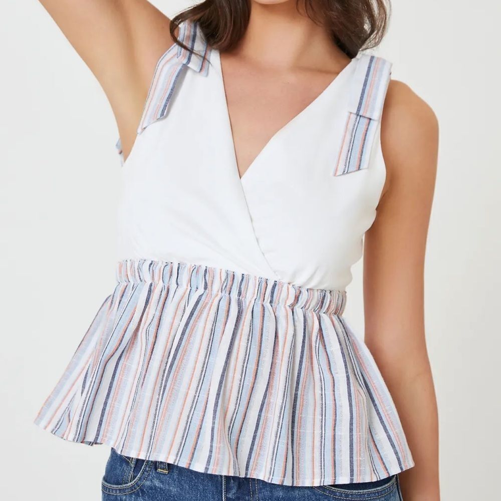 Anthropologie White and Blue Striped Top